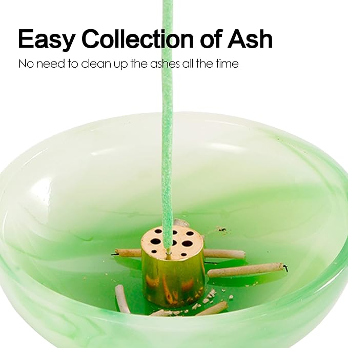 Incense Holder, Multi-Purpose Design Agate Incense Burner ash Catcher with Brass 9 Holes Incense Stick Holder for Home Decor Yoga Spa Madiation (Agate Green) - Bloomnest