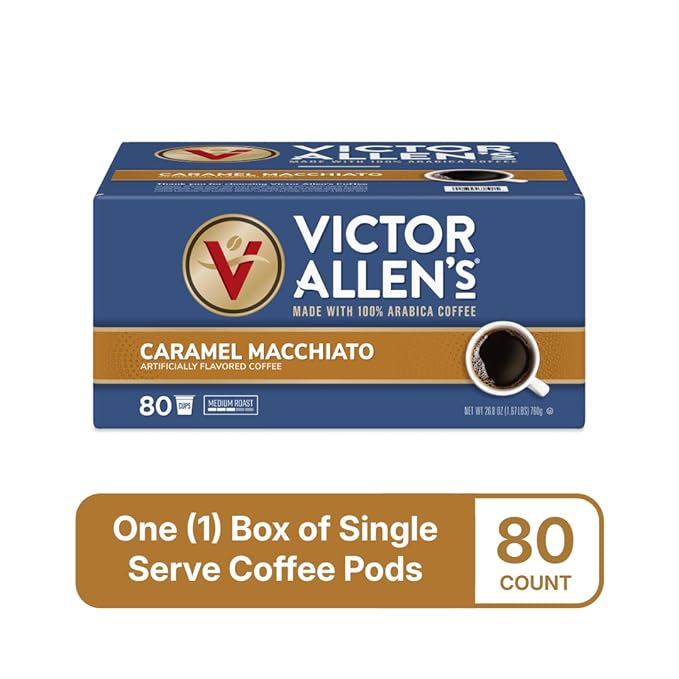 Victor Allen's Coffee Caramel Macchiato Flavored, 80 Count, Medium Roast, Single Serve Coffee Pods for Keurig K-Cup Brewers - Bloomnest