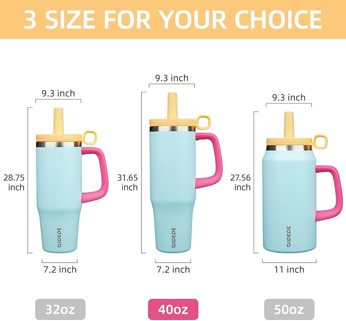 BJPKPK Insualted Tumblers with Handle and Straw 40oz Stianless Steel Travel Coffee Mug Thermal Cups with Lid,Sky Blue - Bloomnest