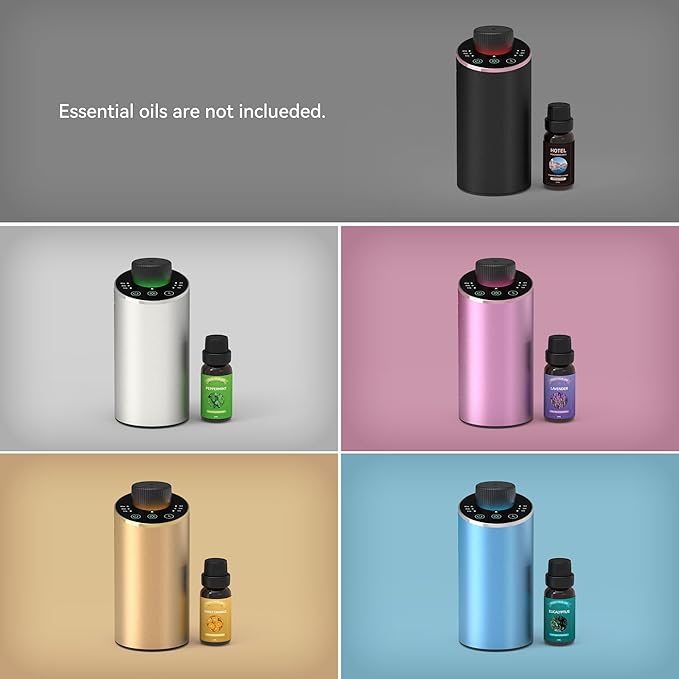 Waterless Essential Oil Diffuser Scent Aromatherapy Diffusers for Home Large Room, Car, Office, Portable Battery Operated Cordless Air Freshener, 4 Timers & 3 Mist Levels, 100ml Capacity (Pink) - Bloomnest