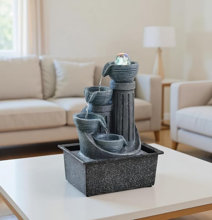Tabletop Water Fountain, Waterfall Fountain with LED Lights Suitable for Office and House Decor House ，Warming Gifts New Home(2736) - Bloomnest