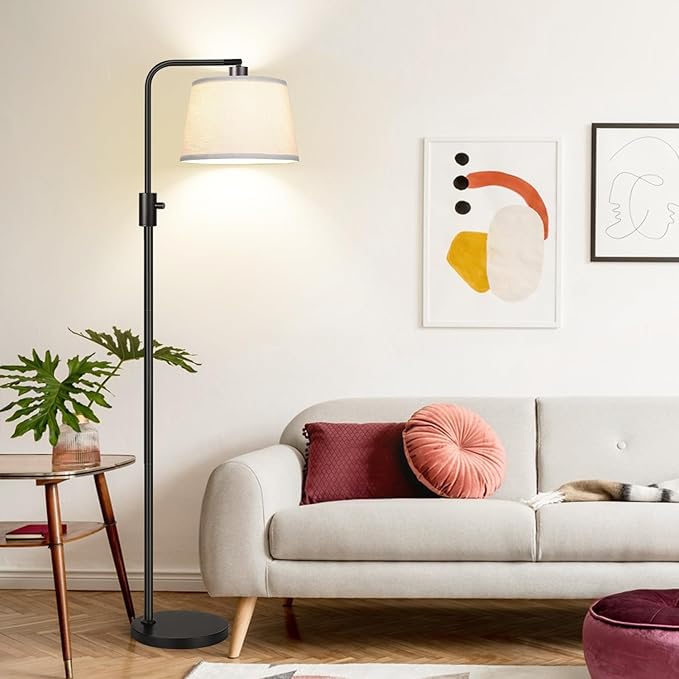【Upgraded】 Dimmable Floor Lamp, 1000 Lumens LED Edison Bulb Included, Arc Floor Lamps for Living Room Modern Standing Lamp with Linen Shade, Tall Lamp for Bedroom Office Dining Room- Black - Bloomnest