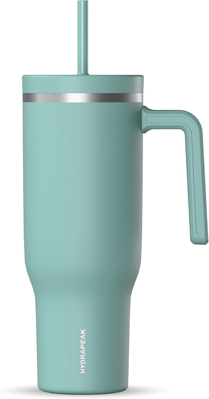 Hydrapeak Voyager 40 Oz Stainless Steel Tumbler with Handle, Insulated Water Bottle With Straw & Lid, Cupholder Friendly Reusable Travel Mug (Pale Sage) - Bloomnest