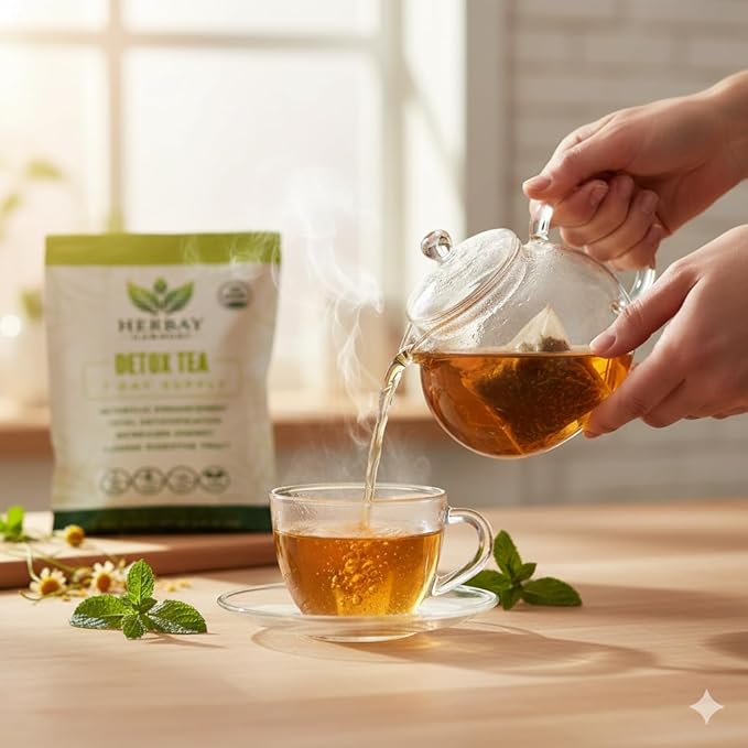 Herbay Harmony Organic Detox Tea – Caffeine-Free Herbal Cleanse for Bloating Relief, Digestive Tea & Natural Body Detox, Organic Herbal Blend with Ginger, Chamomile & Papaya - 24 Pack (24 Week Balance Pack) - Bloomnest