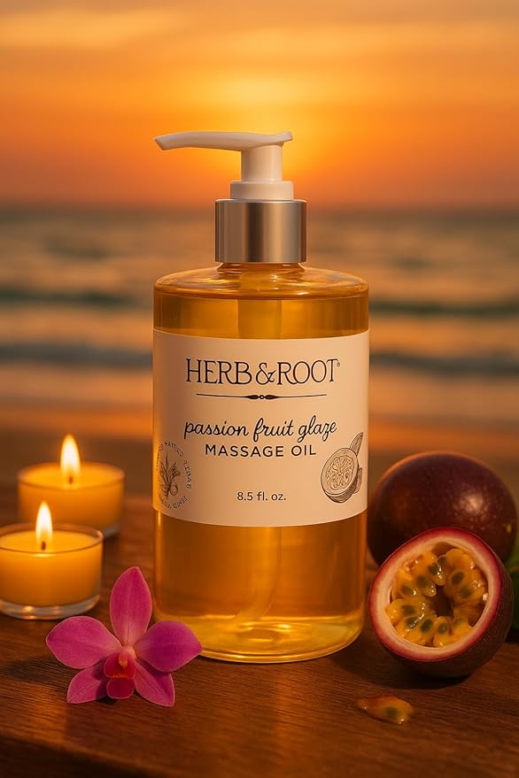 Passion Fruit Glaze Massage Oil, 8.5 oz | Tropical Maracuja Body Oil with Coconut & Sweet Almond Oils | Non-Sticky, Lightweight, Moisturizing Massage Oil & Gift