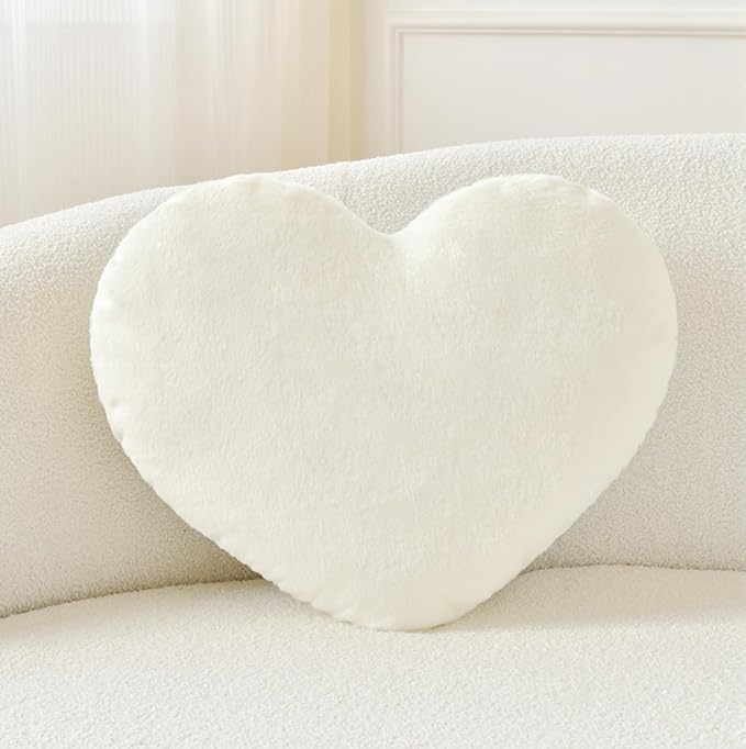 Petrella Throw Pillows Heart Pillow Cute Fuzzy Pillows for Bed Livingroom Home Decor Cushion Decorative Aesthetic Preppy Pillows White,Small 13"x10" - Bloomnest