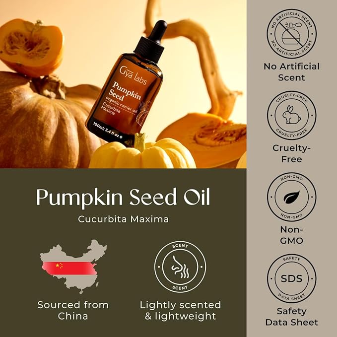 Gya Labs Pumpkin Seed Carrier Oil - 3.4 Fl Oz - for Hair, Skin, Face, Scalp & Body Massage - Bloomnest