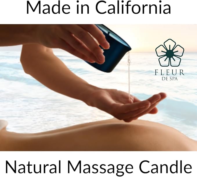 FLEUR DE SPA Massage Oil Candle – 6oz with Pour Spout – Made in USA – All Natural Coconut & Soy Blend – Melts to Warm, Alluring & Hydrating Body Oil – Perfect Spa & Gift Candle (Leather) - Bloomnest