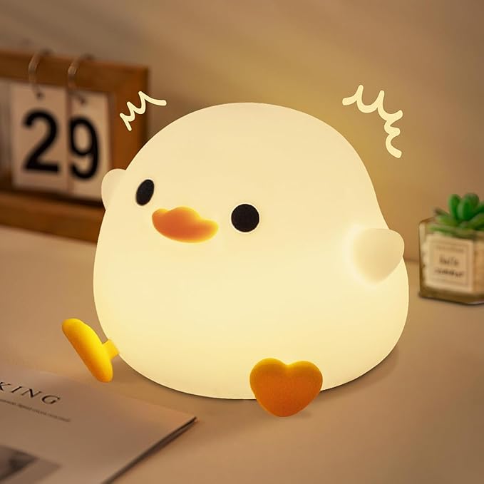 Duck Lamp, Cute Pea Duck Night Light, 2 Levels Dimmable Ducky Night Lamp, LED Squishy Animal Light for Kids Sleep, Rechargeable Bedside Touch Silicone Lamp, Unique Dorm Decor Gift Toy - Bloomnest
