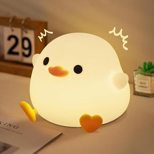 Duck Lamp, Cute Pea Duck Night Light, 2 Levels Dimmable Ducky Night Lamp, LED Squishy Animal Light for Kids Sleep, Rechargeable Bedside Touch Silicone Lamp, Unique Dorm Decor Gift Toy - Bloomnest