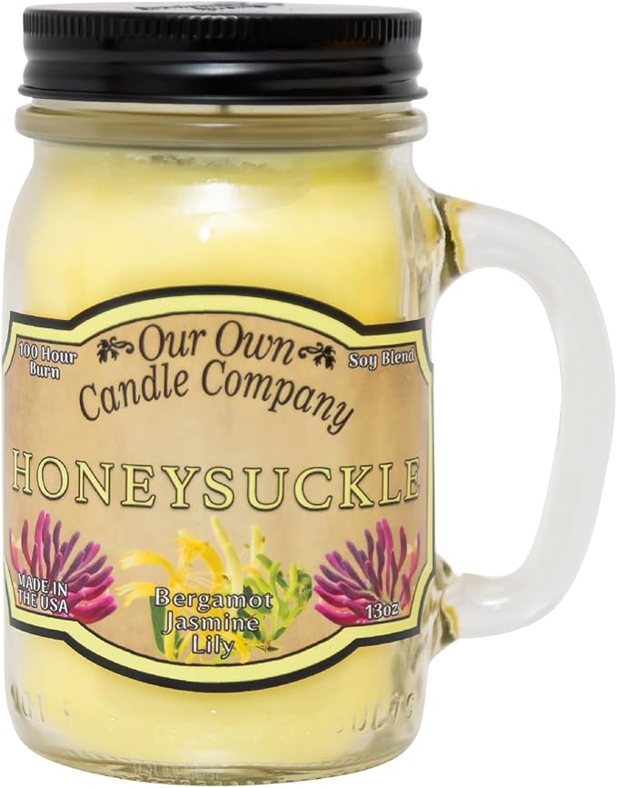 Our Own Candle Company, Honeysuckle Scented Mason Jar Candle, 100 Hour Burn Time, 13 Ounces - Bloomnest