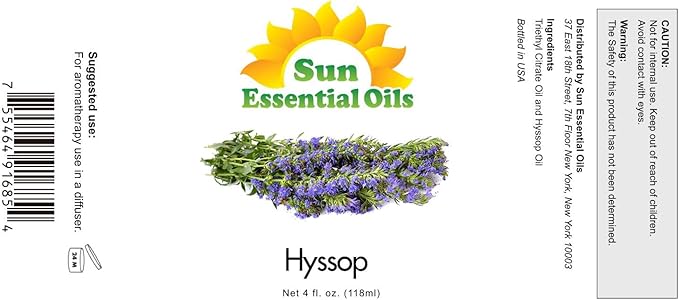 Sun Essential Oils Hyssop Essential Oil 4 Fluid Ounces – Aromatherapy Oil - Bloomnest