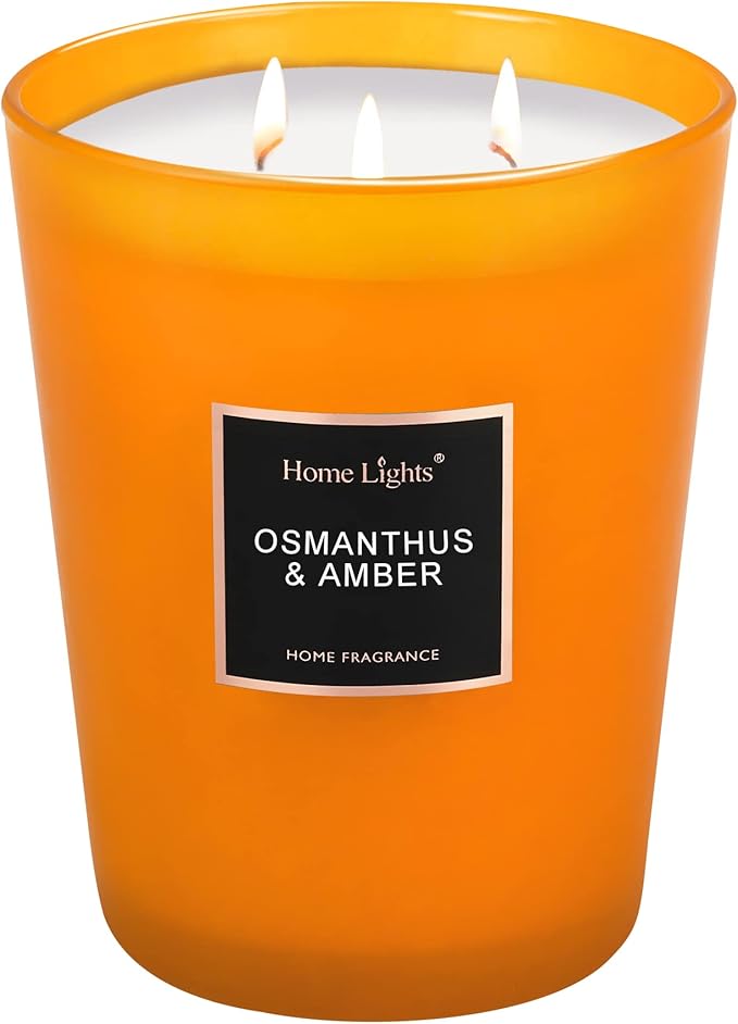 HomeLights Large Jar Candle-33.3 Oz. Natural Soy Aromatherapy Candle | Osmanthus Amber Scent | Up to 130 Hours Burn Time with 3 Cotton Wicks | Home Decorative Fragrance Candle Gift - Bloomnest