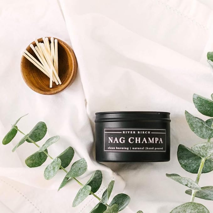 River Birch Candles Nag Champa Scented Candle | Premium, All-Natural, Non-Toxic, Soy Candles | 8 oz. Black Matte Tin Travel Candle | Cozy Relaxing Gifts for Home - Bloomnest