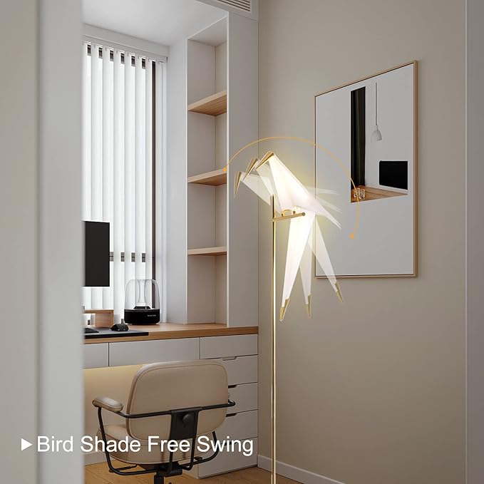 MORE CHANGE 62-Inch Modern Bird Floor Lamp, Origami Bird Lamp Gold Standing Lamp with Birds Shade Swing Paper Crane Floor Light Fixtures for Living Room Bedroom Office - Bloomnest
