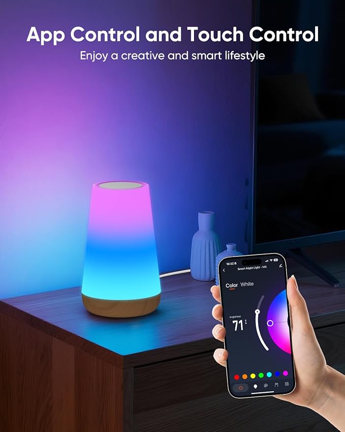 Smart Table Lamp, Dimmable Nursery Night Light with App/Voice Control Compatible with Alexa, Led Desk Lamp with 32 Modes 2700-6500k & Music Sync, Bedside Lamp for Kids with Timer - Bloomnest
