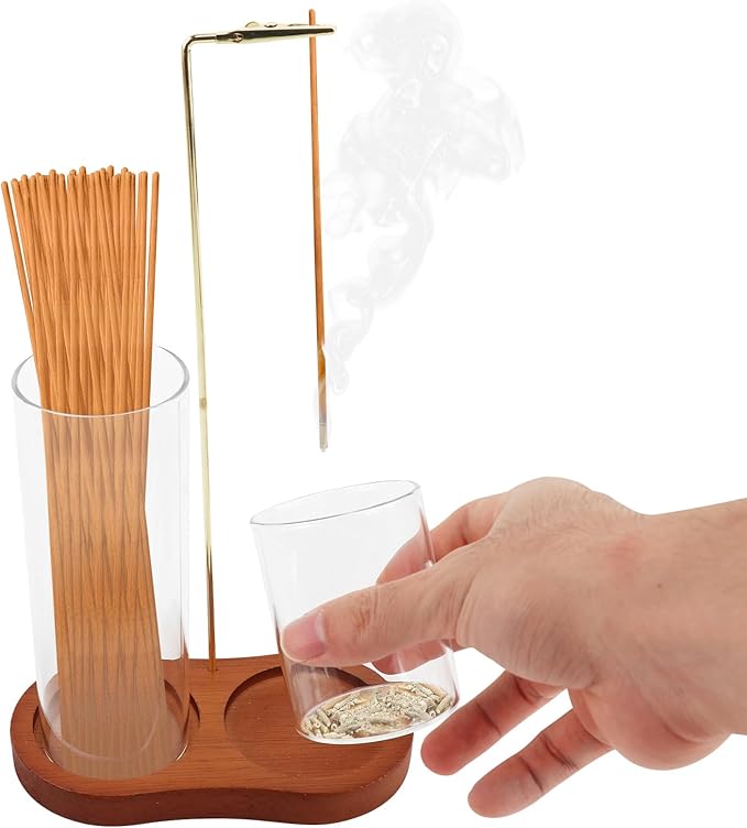 2 in 1 Glass Incense Holder, Incense Sticks Burner Holder with Storage, Anti-Ash Incenses Burner, Hang Upside Down Incenses Holder for Meditation Yoga Spa Home Decor - Bloomnest