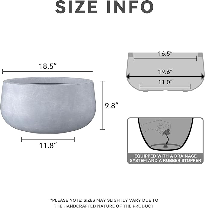 Kante 19.6" Dia Round Concrete Planter, Cement Plant Pots with Drainage Hole and Rubber Plug for Outdoor Indoor Garden Home, Modern Curvaceous Design, Gray - Bloomnest