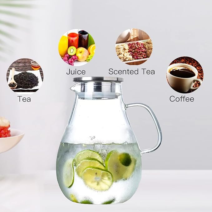 84.5oz Borosilicate Glass Teapot with 304 Stainless Steel Lid & Built-in Strainer, Stovetop & Microwave Safe Tea Kettle for Loose Leaf/Iced/Fruit/Herbal Tea, 2500ml Clear Pot - Bloomnest