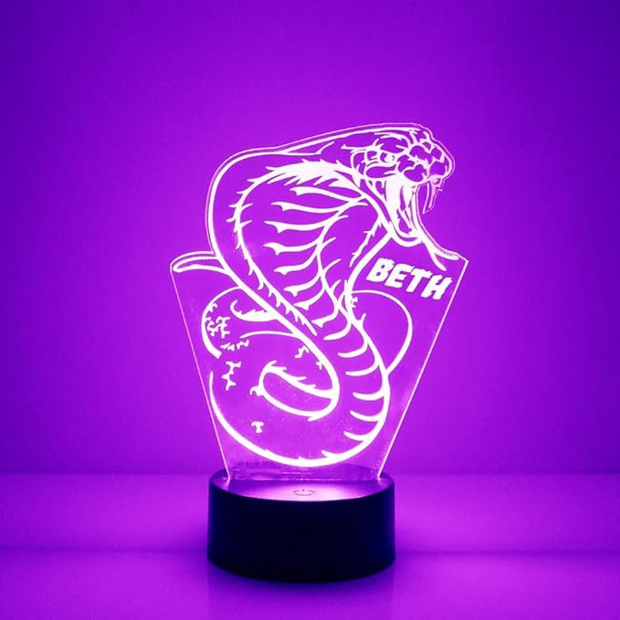 Cobra Snake Custom 3D Illusion Lamp with Remote | LED Night Light with Personalized Name, Logo, Image, Design | 4 Modes, 16 Light Colors | USB or Battery Power | Made in The USA - Bloomnest