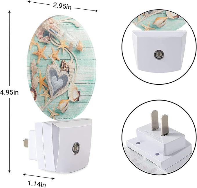 EKOBLA Beach Night Lights Plug into Wall Seashell Starfish on Wooden Board Coastal Led Dusk to Dawn Plug-in Nightlights Auto Sensor for Home Indoor Bathroom Hallway Kitchen - Bloomnest