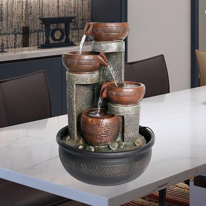 Tabletop Water Fountains Indoor Waterfall and Calming Water Sound Relaxation Desktop Fountain，The for Office, Room Decoration, Portable Feng Shui Fountain Indoor and Outdoor