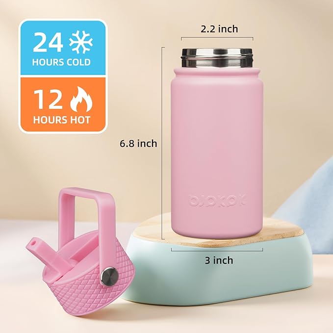BJPKPK Insulated Water Bottle with Straw Lid, 15oz Cute Water Bottles, Stainless Steel Metal Thermo, Reusable BPA Free Leak Proof Tumblers, Cups,Pink - Bloomnest
