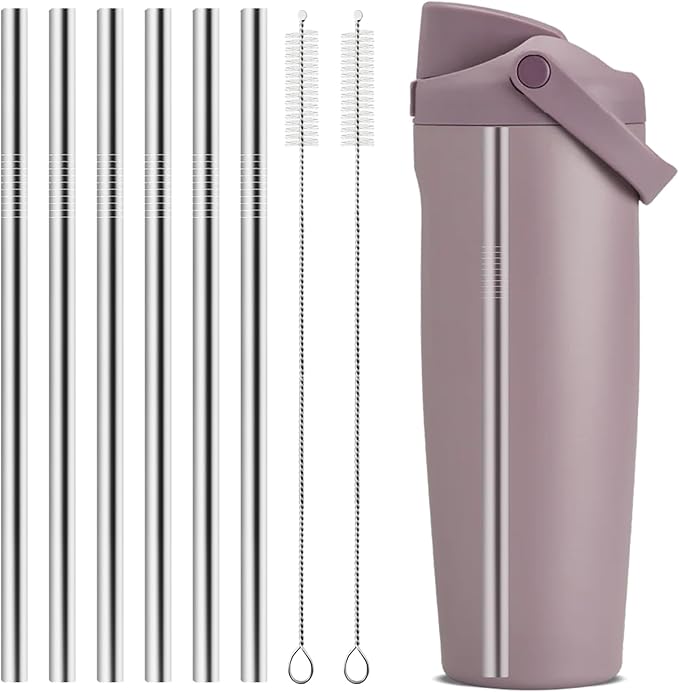 6Pcs Metal Straw Replacement Compatible With Owala FreeSip Sway 40oz Water Bottle, With 2 Straw Cleaner, Reusable Stainless Steel Straws for Owala Bloomnest