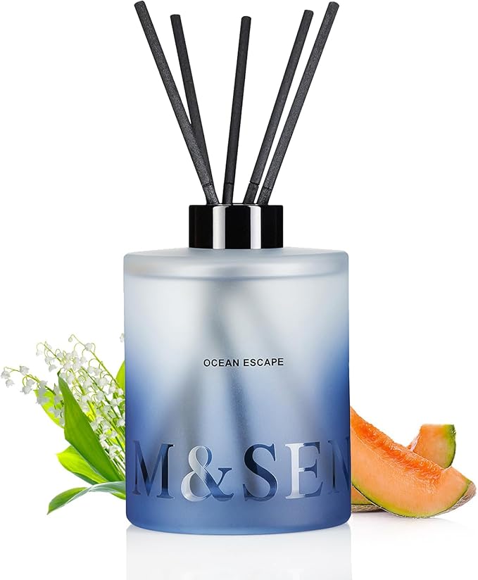 M&SENSE Ocean Escape Reed Diffuser Set - 16.9 fl oz Sea Salt Scent Diffuser with Sticks, Large Long-Lasting Fragrance Diffuser, Aromatherapy Diffuser Gift for Summer, Spa & Home Decor MSENSE