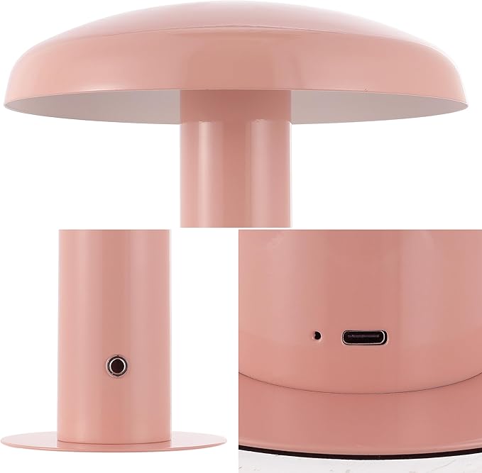 JONATHAN Y JYL7114E Suillius 11" Contemporary Bohemian Rechargeable/Cordless Iron Dimmable Integrated LED Mushroom Table Lamp, Pink, for Bar Console, Vanity - Bloomnest