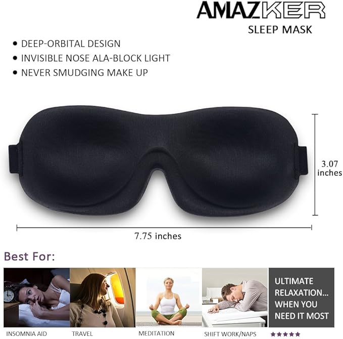 Sleep Mask Invisible Alar Deep Orbit 3D Eye Mask Ultra Lightweight & Comfortable Sleeping Mask for Travel, Nap Shift Works 3 Pack - Bloomnest
