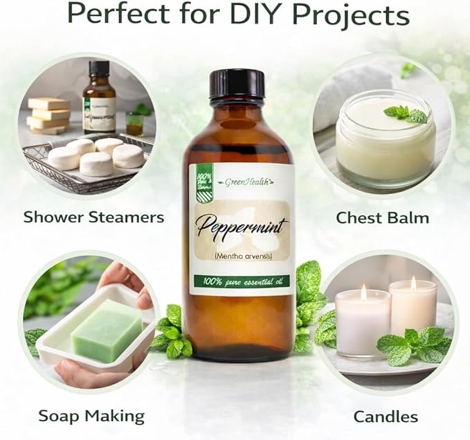 Peppermint Essential Oil - 4 fl oz - 100% Pure Essential Oil - GreenHealth Greenals