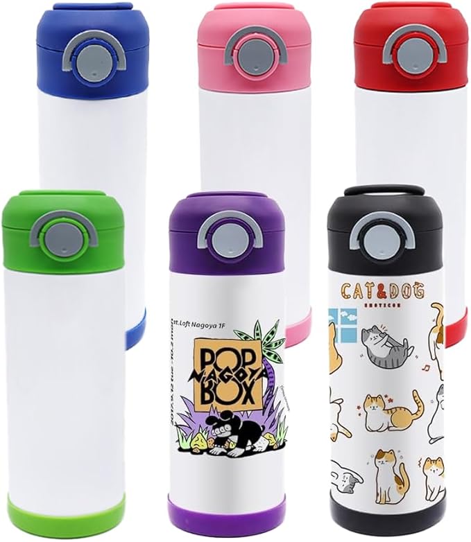 6 Pack 12 OZ Sublimation Straw Sippy Cup Spill Proof Blank Tumblers Mixed Color Stainless Steel Thermoses for Hot Drinks Double Wall Vacuum Insulated Water Bottle for School - Bloomnest