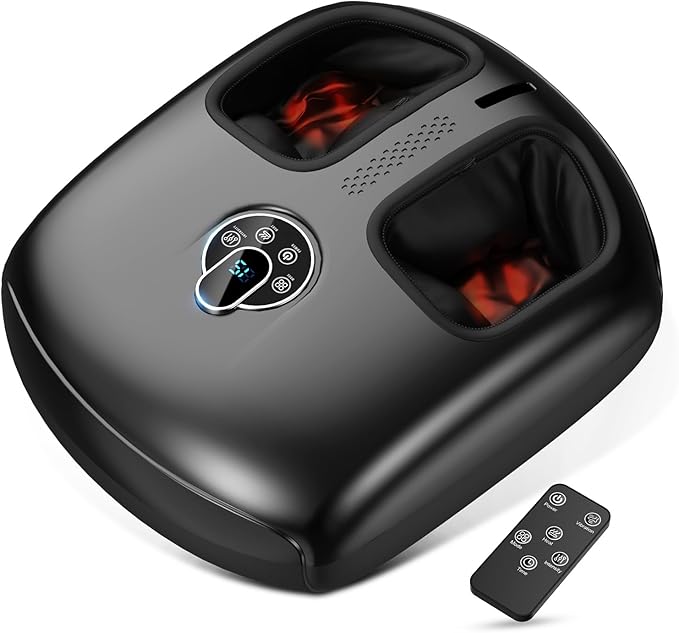 Foot Massager Machine with Heat - Shiatsu, Kneading, Rolling Compression, 4 Modes & 5 Intensity Levels, Versatile Control Methods for Home Office Relaxation, Gift for Men Women