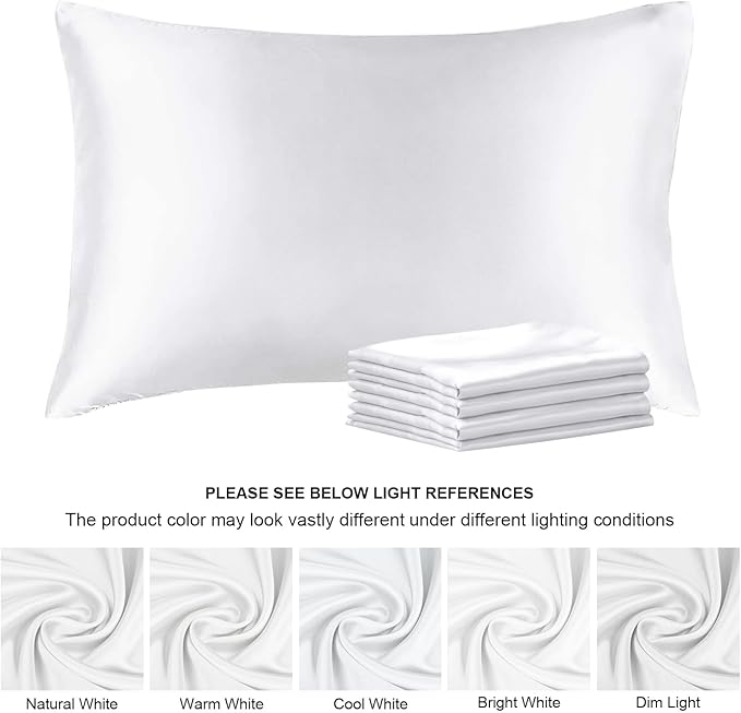 BEDELITE Satin Pillowcase for Hair and Skin, Super Soft Similar to Silk Pillow Cases 4 Pack with Envelope Closure, Cooling Pillowcases for Women Men (20"x36" King Size, White) - Bloomnest
