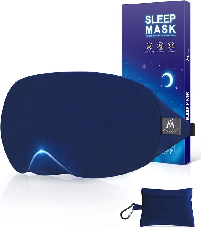 Mavogel Cotton Sleep Mask - 100% Handmade, Light Blocking Sleep Eye Mask with Updated Bending Nose Design, Soft Sleeping Mask for Women Men, for Sleep/Office/Naps, Includes Travel Pouch (Starry Blue) - Bloomnest