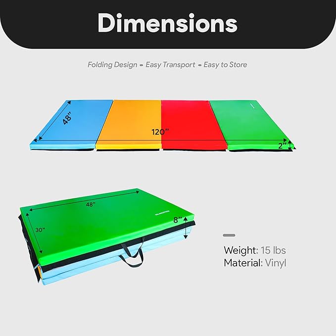BalanceFrom 10x4 Feet 4-Panel Folding Gymnastics Mat – 2-Inch Thick Pad with Vinyl Surface and Carrying Handles for Tumbling, Yoga, Pilates, Home Workouts, and Martial Arts - Bloomnest