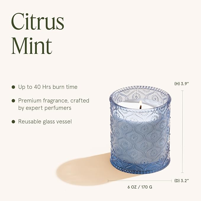 LA JOLIE MUSE Citrus Mint Candle – Yuzu, Mint & Tonka | 6 oz Natural Soy Wax | 40 Hours Clean Burn | Gift-Ready for Hosts | Fresh Citrus Candle | Elegant Home Décor - Bloomnest