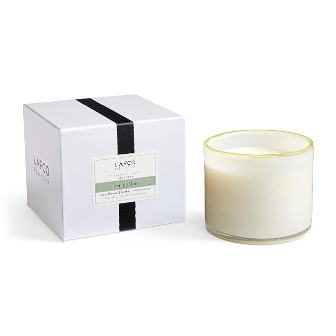 LAFCO New York 3-Wick Candle, Feu de Bois - 30 oz - 120-Hour Burn Time - Reusable, Hand Blown Glass Vessel - Made in The USA - Bloomnest