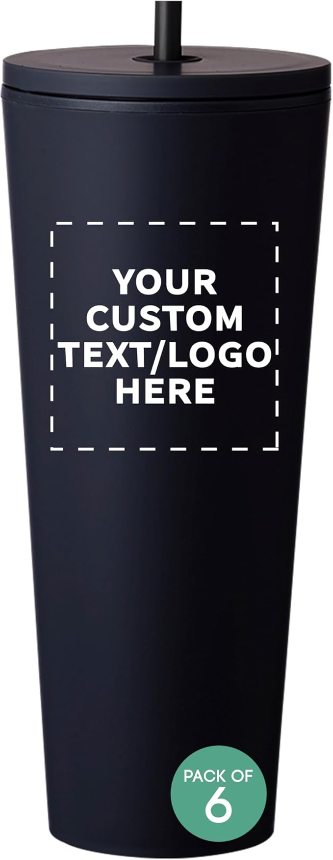 DISCOUNT PROMOS Custom Kenai Plastic Tumblers with Straw 24 oz., Set of 6, Personalized Bulk Pack - Ideal for Busy Professionals, With lids, Ice Coffee Tumbler, To Go Cup, Insulated - Black - Bloomnest