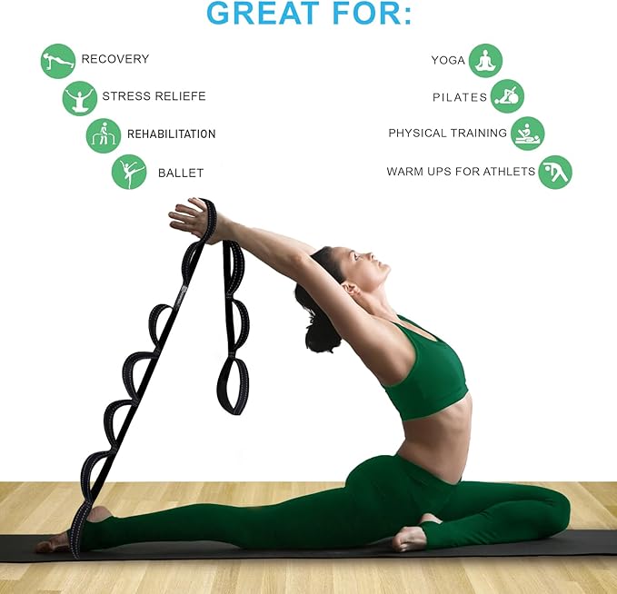 Premium Durable Stretch Straps with Loops, Stretching Strap for Physical Therapy, Multi-Loop Yoga Strap Fitness Exercise Strap for Yoga, Pilates, Dance, Flexibility&Exercise - Bloomnest