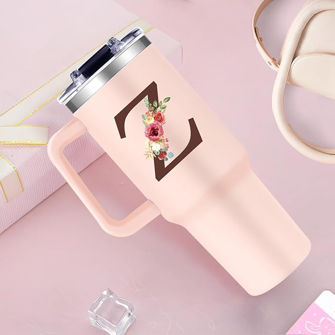 Monogrammed 40oz Tumbler with Handle for Women, Personalized Birthday Gifts for Women,Initial Cups for Woman Floral Letter Z,Customized Gifts for Female Lady Gift for Mothers Day Christmas - Bloomnest