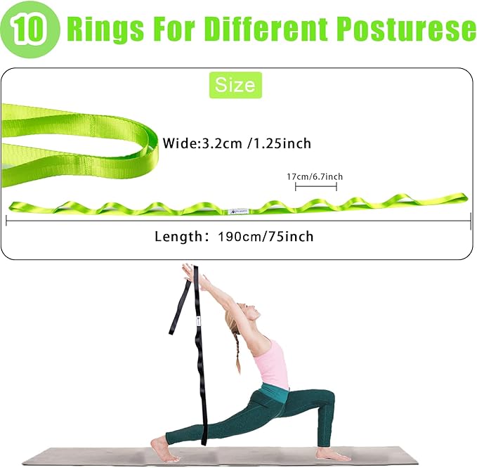 Oak-Sports Stretching Strap Yoga Strap for Physical Therapy with 10 Loops, Yoga Straps for Stretching, Upgraded Non-Elastic Stretch Band for Pilates, Dance and Gymnastics with Workout Guide - Bloomnest