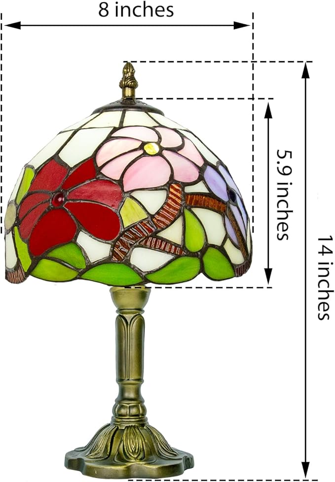 8 Inch Tiffany Lamp, Small Stained Glass Lamp for Bedside, Living Room, Red Rose - Bloomnest