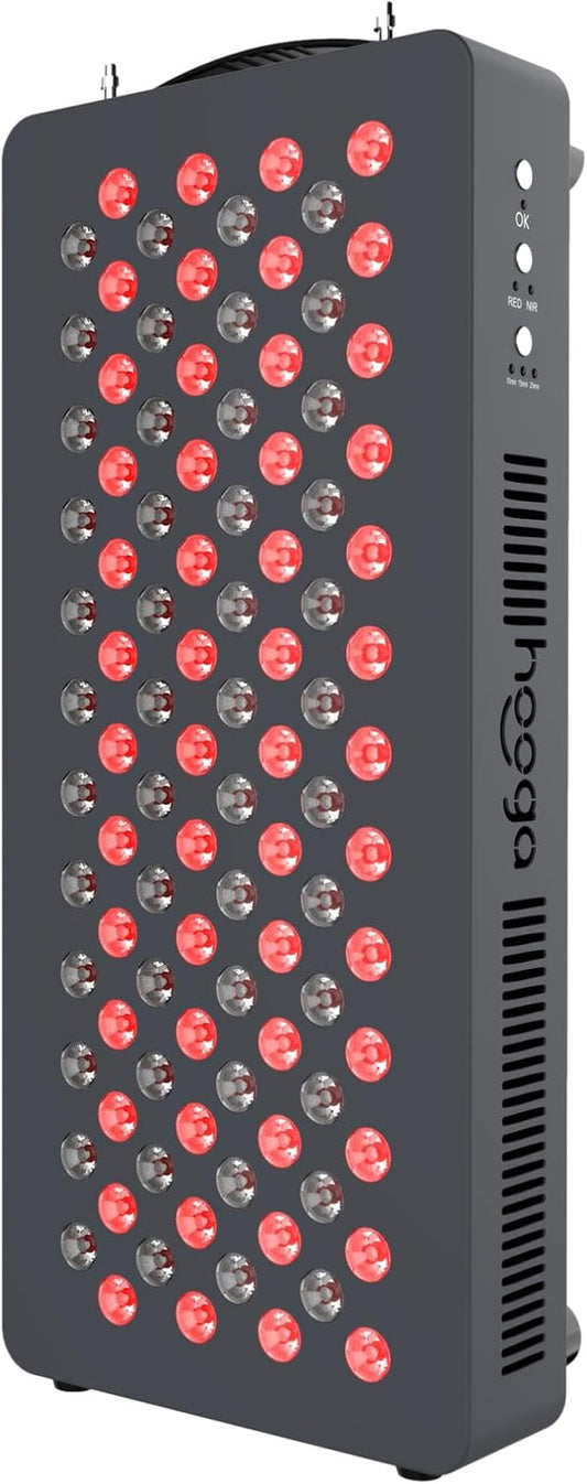 Hooga HG500 Red Light Panel with Near Infrared LED Light, 100 LEDs 660nm 850nm Dual Wavelength, Built-in Timer, Hanging Kit Included.
