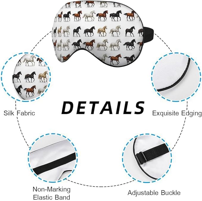 Silk Brown White Horse Eye Mask Animal Design, Adjustable Strap for Sleeping Travel Nap Shift Work Office - Bloomnest