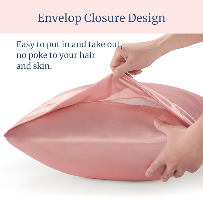 BEDELITE Satin Pillowcase for Hair and Skin, Super Soft and Cooling Similar to Silk Pillow Cases 2 Pack with Envelope Closure, Gift for Women Men(20"x40" King Size, Rose Pink) - Bloomnest