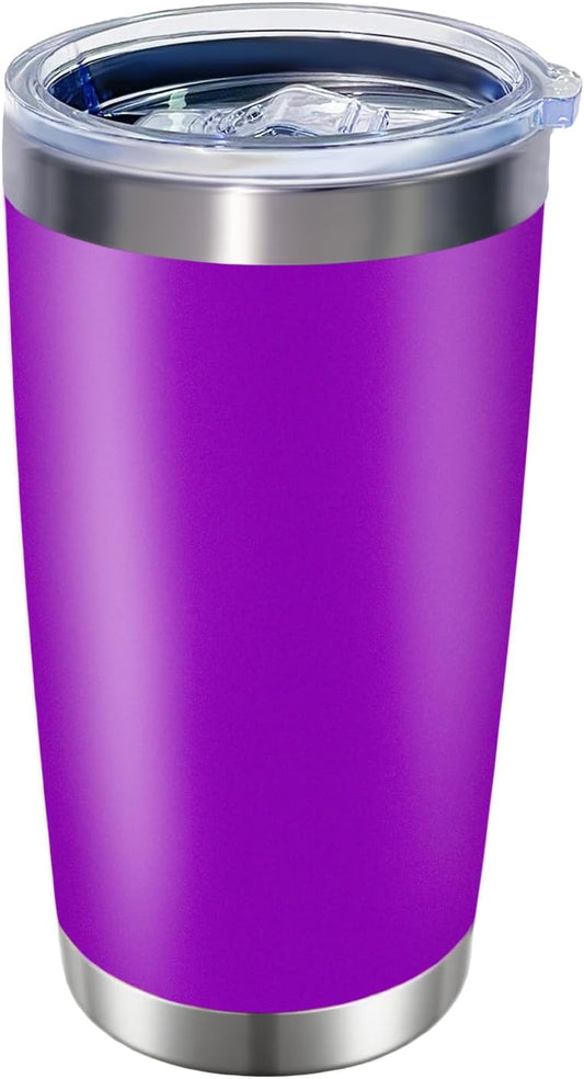 1 Pack 20oz Stainless Steel Tumbler with Lid, Leakproof Double Wall Travel Mug for Hot/Cold Drinks, Home Office Outdoor Party Use, Durable Powder Coated Insulated Cup/Purple