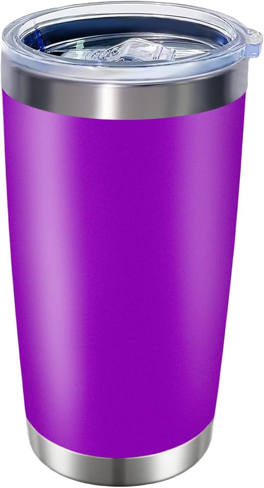 1 Pack 20oz Stainless Steel Tumbler with Lid, Leakproof Double Wall Travel Mug for Hot/Cold Drinks, Home Office Outdoor Party Use, Durable Powder Coated Insulated Cup/Purple - Bloomnest