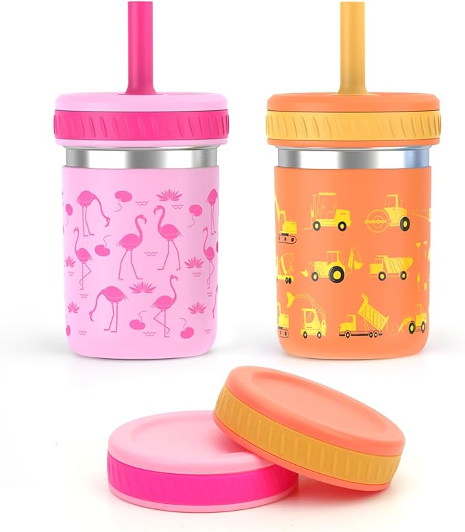 Sursip Toddlers Sippy Cups Stainless Steel Kids Cups with Straws and Lids | Spill-Proof Tumbler Drinks & Snacks, Smoothie Cups, BPA-Free, Dishwasher Safe,2 Packs - Bloomnest